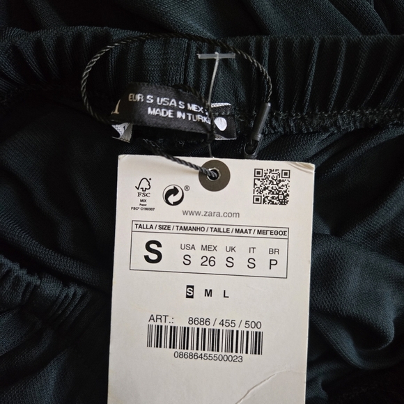 New Zara Pull-On Semi-Sheer Elastic Waist Wide Leg Dark Green Pants Small NWT - Picture 5 of 5